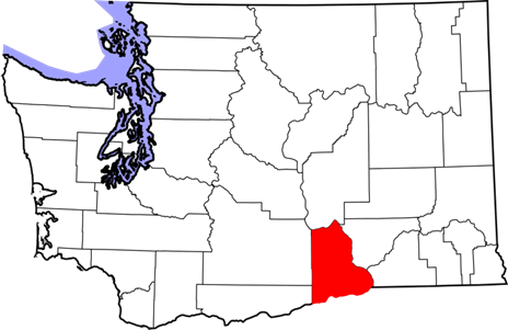 A map of Washington state with Columbia County highlighted in red